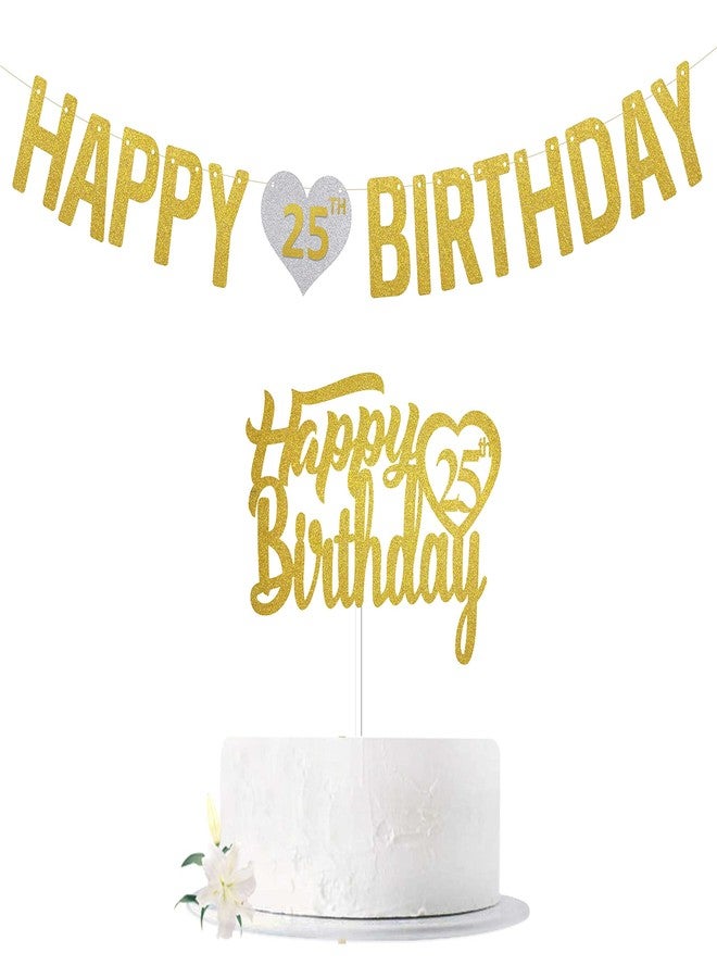 SVM CRAFT® Happy 25th Birthday Cake Topper And Banner Hello 25, Cheers to 25 Years Old, 25 Years Old Party Decoration Supplies - Image 1